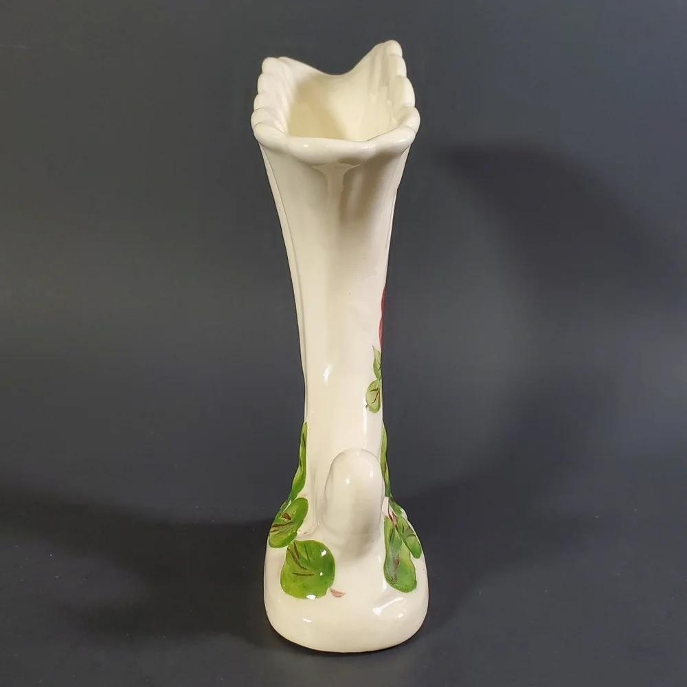 Hand Painted Cornucopia Vase Mid Century Horn of Plenty Decor Vintage MCM